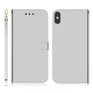 huismerk Voor iPhone XS Max Geïmiteerd spiegeloppervlak horizontale flip lederen hoes met Houder & Card Slots & Wallet & Lanyard(Zilver)