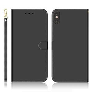 huismerk Voor iPhone XS Max Geïmiteerd spiegeloppervlak horizontale flip lederen hoes met Houder & Card Slots & Wallet & Lanyard(Zwart)