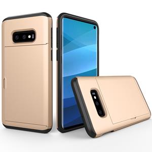 huismerk Schokbestendig robuuste Armor beschermende case voor Galaxy S10e met kaartsleuf (goud)