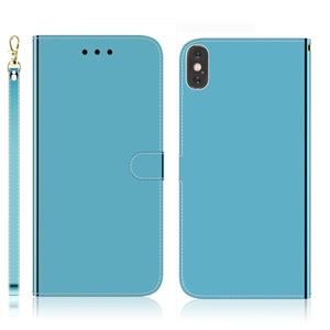 huismerk Voor iPhone XS Max Geïmiteerd spiegeloppervlak horizontale flip lederen hoes met Houder & Card Slots & Wallet & Lanyard(Blauw)