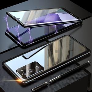 huismerk Voor Samsung Galaxy Note20 Ultra Magnetic Metal Frame Dubbelzijdige Tempered Glass Case(Zwart)