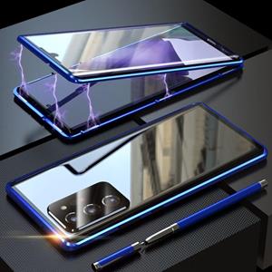 huismerk Voor Samsung Galaxy Note20 Ultra Magnetic Metal Frame Dubbelzijdige Tempered Glass Case (Blauw)