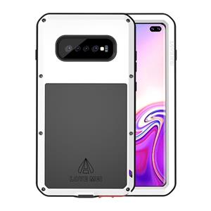 huismerk LIEFDE MEI krachtige stofbestendige Spatwaterdichte Metal + silicone combinatie geval voor Galaxy S10 PLUS (wit)