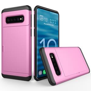 huismerk Schokbestendig robuuste Armor beschermende case voor Galaxy S10 met kaartsleuf (roze)