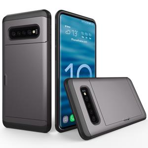 huismerk Schokbestendig robuuste Armor beschermende case voor Galaxy S10 met kaartsleuf (grijs)