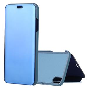 Huismerk Galvaniseren spiegel horizontale Flip lederen case voor iPhone XR met houder (blauw)