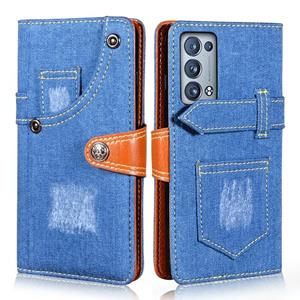 huismerk Voor Oppo Reno6 Pro 5G Denim Horizontale Flip Lederen Case met Houder & Card Slot & Portemonnee (Donkerblauw)