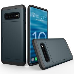 huismerk Schokbestendig robuuste Armor beschermende case voor Galaxy S10 met kaartsleuf (marineblauw)