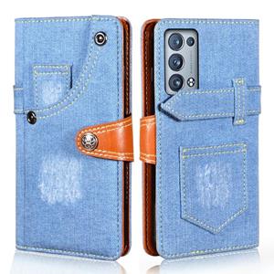 huismerk For OPPO Reno6 Pro 5G Denim Horizontal Flip Leather Case with Holder & Card Slot & Wallet(Light Blue)