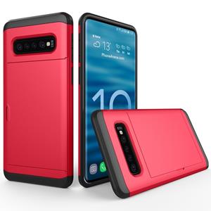 huismerk Schokbestendig robuuste Armor beschermende case voor Galaxy S10 met kaartsleuf (rood)