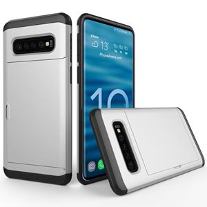 huismerk Schokbestendig robuuste Armor beschermende case voor Galaxy S10 met kaartsleuf (zilver)