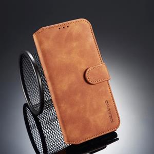 huismerk Dg. MING retro olie kant horizontale flip case voor iPhone XR met houder & kaartsleuven & portemonnee (bruin)