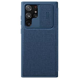 Voor Samsung Galaxy S22 Ultra 5G Nillkin Qin Series Pro Glijdende Camera Cover Design PC + TPU + PU lederen telefoonhoesje (doek textuur blauw)