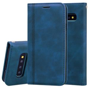 huismerk Voor Samsung Galaxy S10 Frosted Business Magnetic Horizontal Flip PU Leather Case met Holder & Card Slot & Lanyard(Blauw)