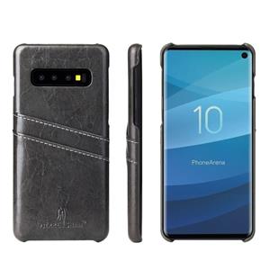 huismerk Fierre Shann Retro olie Wax textuur PU lederen Case voor Galaxy S10 met Card Slots (zwart)