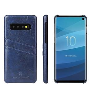 huismerk Fierre Shann retro olie Wax textuur PU lederen draagtas voor Galaxy S10 met kaartsleuven (blauw)