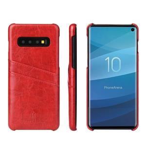 huismerk Fierre Shann retro olie Wax textuur PU lederen draagtas voor Galaxy S10 met kaartsleuven (rood)