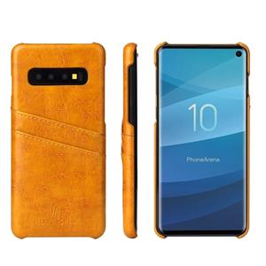 huismerk Fierre Shann retro olie Wax textuur PU lederen draagtas voor Galaxy S10 met kaartsleuven (geel)