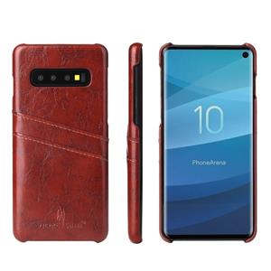 huismerk Fierre Shann retro olie Wax textuur PU lederen draagtas voor Galaxy S10 met kaartsleuven (bruin)