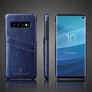 huismerk Fierre Shann retro olie Wax textuur PU lederen draagtas voor Galaxy S10 E met kaartsleuven (blauw)