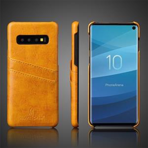 huismerk Fierre Shann retro olie Wax textuur PU lederen draagtas voor Galaxy S10 E met kaartsleuven (geel)