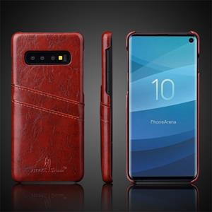 huismerk Fierre Shann retro olie Wax textuur PU lederen draagtas voor Galaxy S10 E met kaartsleuven (bruin)