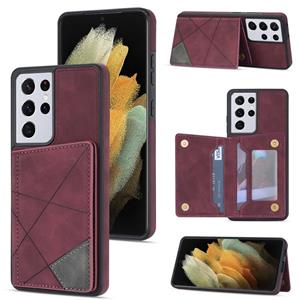 huismerk Voor Samsung Galaxy S21 Ultra 5G Line Card Holder -telefoonhoesje (Wine Red)