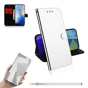 huismerk Voor Galaxy S20 Mirror-achtige Magnetic Attraction Horizontal Flip Leather Case met Lanyard Support Holder & Card Slot & Wallet(Silver)