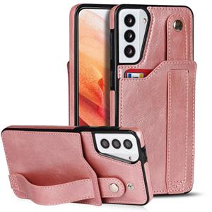 huismerk Voor Samsung Galaxy S21 + 5G Crazy Horse Textuur Schokbestendig TPU + PU lederen tas met kaartsleuf & polsbandhouder (ROSE GOUD)