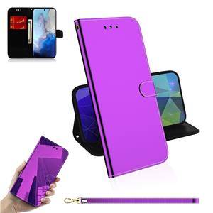 huismerk Voor Galaxy S20 Mirror-achtige Magnetic Attraction Horizontal Flip Leather Case met Lanyard Support Holder & Card Slot & Wallet(Purple)