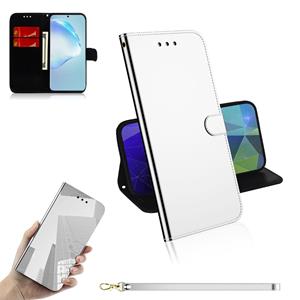 huismerk Voor Galaxy S20+ Mirror-achtige Magnetic Attraction Horizontal Flip Leather Case met Lanyard Support Holder & Card Slot & Wallet(Silver)