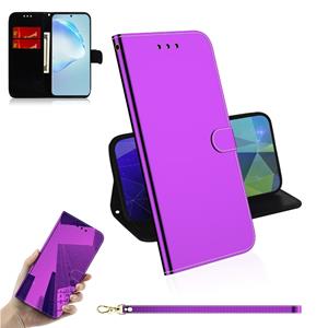 huismerk Voor Galaxy S20+ Mirror-achtige Magnetic Attraction Horizontal Flip Leather Case met Lanyard Support Holder & Card Slot & Wallet(Purple)