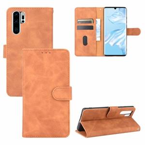 Huismerk Voor Huawei P30 Pro Solid Color Skin Feel Magnetic Buckle Horizontal Flip Calf Texture PU Leather Case met Holder & Card Slots & Wallet(Brown)