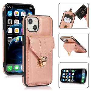 huismerk Mode Gesp Beschermhoes Met Houder & Card Slot & Portemonnee & Lanyard voor iPhone 13 Pro Max (Rose Gold)