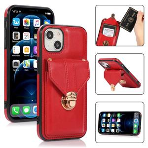 huismerk Fashion Buckle Beschermhoes Met Houder & Card Slot & Portemonnee & Lanyard voor iPhone 13 Pro Max