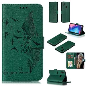 huismerk Feather patroon Litchi textuur horizontale Flip lederen draagtas met portemonnee & houder & kaartsleuven voor Xiaomi Redmi Note 7 (groen)