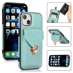 huismerk Fashion Buckle Beschermhoes Met Houder & Card Slot & Wallet & Lanyard voor iPhone 13 Pro Max