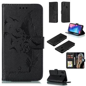 huismerk Feather patroon Litchi textuur horizontale Flip lederen draagtas met portemonnee & houder & kaartsleuven voor Xiaomi Redmi Note 7 (zwart)