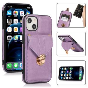 huismerk Fashion Buckle Beschermhoes Met Houder & Card Slot & Wallet & Lanyard voor iPhone 13 Pro Max (Paars)