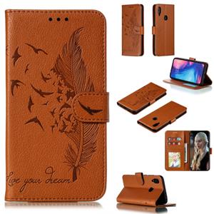 huismerk Feather patroon Litchi textuur horizontale Flip lederen draagtas met portemonnee & houder & kaartsleuven voor Xiaomi Redmi Note 7 (bruin)