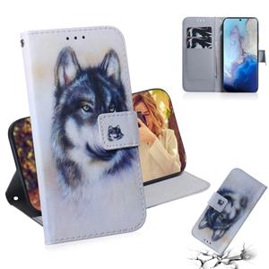 huismerk Voor Galaxy S20 combined pattern magnetic attraction horizontal flip leather case support holder & card slot & wallet(White Wolf)