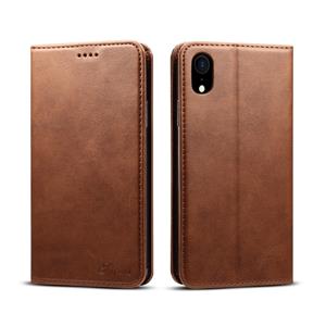 huismerk Suteni kalf textuur horizontale Flip lederen case voor iPhone XR met houder & kaartsleuven & portemonnee (koffie)