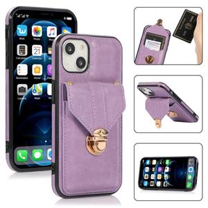 huismerk Fashion Buckle Protective Case met Houder & Card Slot & Wallet & Lanyard voor iPhone 13 Pro (Purple)