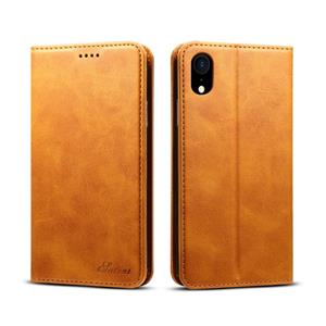 huismerk Suteni kalf textuur horizontale Flip lederen case voor iPhone XR met houder & kaartsleuven & portemonnee (bruin)