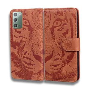 huismerk Voor Samsung Galaxy Note 20 Tiger Embossing Pattern Horizontale Flip Lederen Case met Holder & Card Slots & Wallet(Brown)