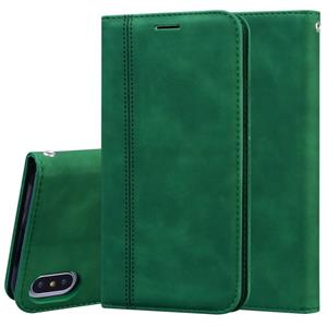 huismerk Voor iPhone XS / X Frosted Business Magnetic Horizontal Flip PU Leather Case met Holder & Card Slot & Lanyard(Groen)