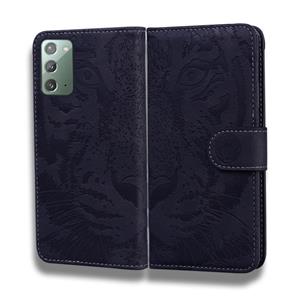 huismerk Voor Samsung Galaxy Note 20 Tiger Embossing Pattern Horizontale Flip Lederen Case met Holder & Card Slots & Wallet(Zwart)