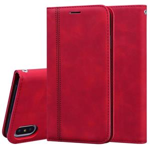 huismerk Voor iPhone XS / X Frosted Business Magnetic Horizontal Flip PU Leather Case met Holder & Card Slot & Lanyard(Red)