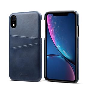 huismerk Suteni kalf textuur beschermende case voor iPhone XR met kaartsleuven (blauw)