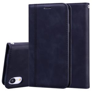 huismerk Voor iPhone XR Frosted Business Magnetic Horizontal Flip PU Leather Case met Holder & Card Slot & Lanyard(Zwart)